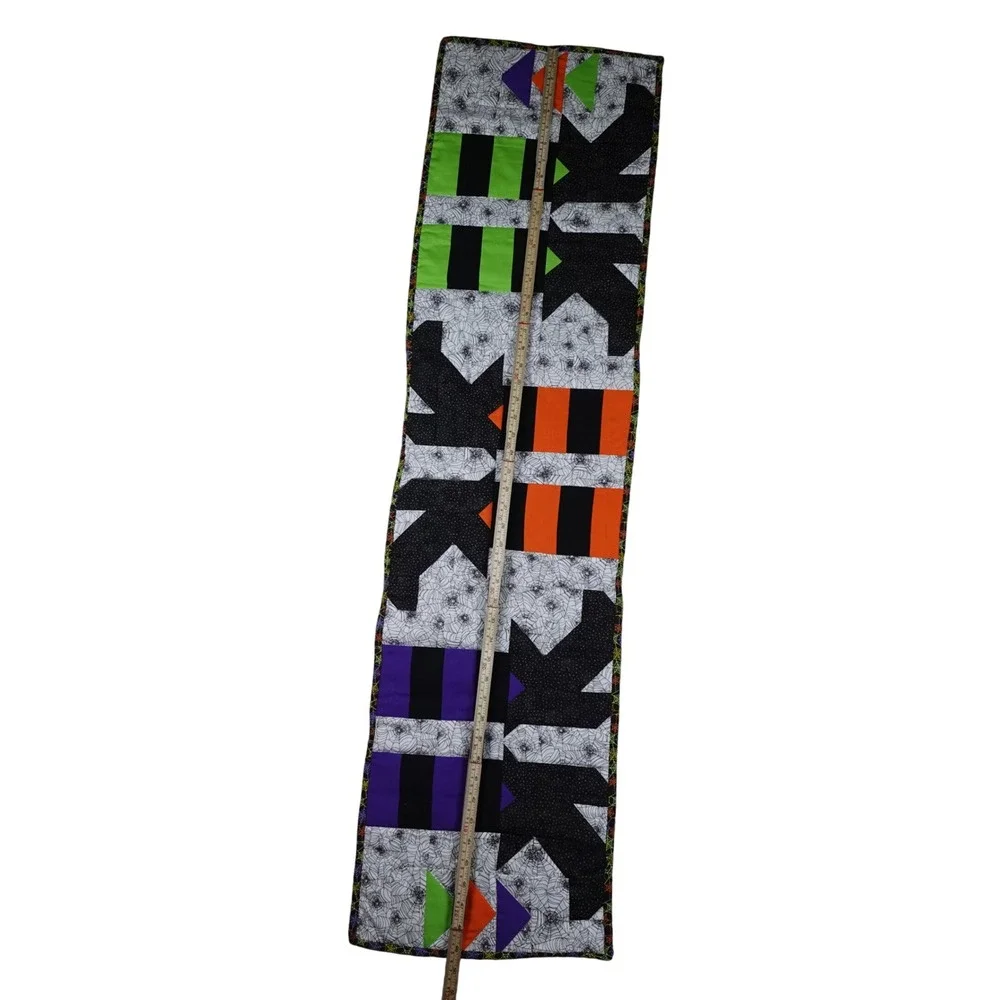 Handmade Halloween‎ Quilted Table Runner Spiderweb Patchwork Orange Green 51x13